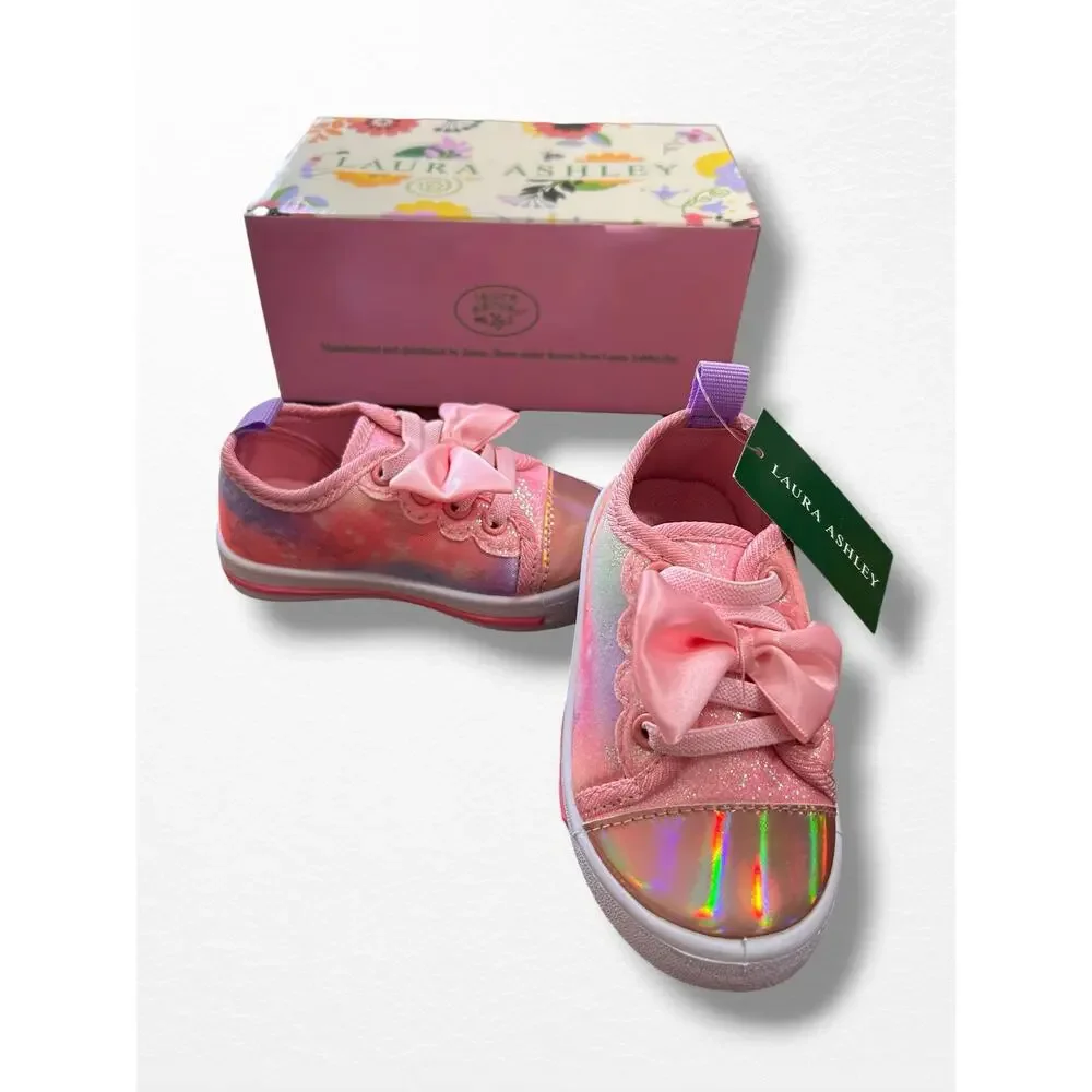 NEW Laura Ashley Pink Multi Canvas Sneakers, Toddler Size 5